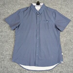 7 Diamonds Mens Blue Geometric Diamond 4-Way Stretch SS Button Down Shirt M